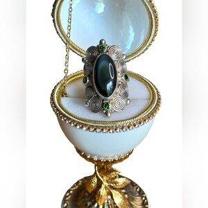 Sajen sterling silver 925 elongated labradorite & topas celtic swirl Bali ring